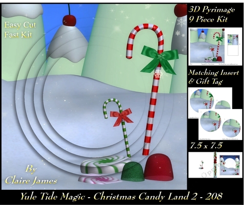 Yule Tide Magic  208 - Christmas Candy Land 2 - 3D Pyramid/pyrimage + Insert & Gift Tag