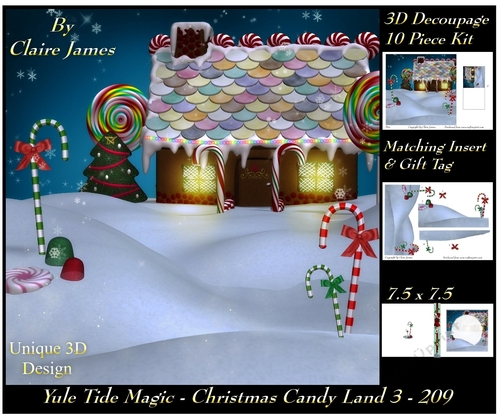 Yule Tide Magic 209 - Christmas Candy Land 3 - 3D Decoupage + Insert & Tag