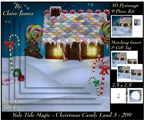 Yule Tide Magic 209 - Christmas Candy Land 3 - 3D Pyramid/pyrimage + Insert & Gift Tag