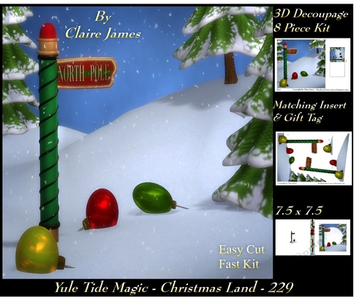 Yule Tide Magic 229 - Christmas Land - 3D Decoupage + Insert & Tag