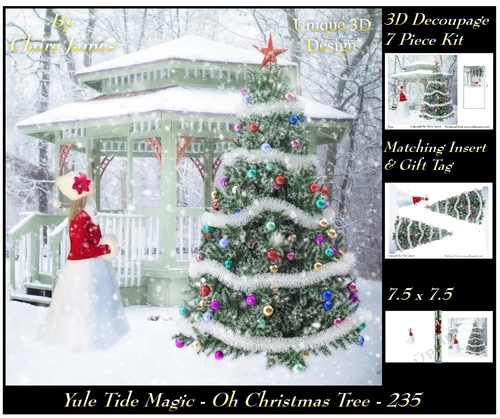 Yule Tide Magic 235 - Oh Christmas Tree - 3D Decoupage + Insert & Tag