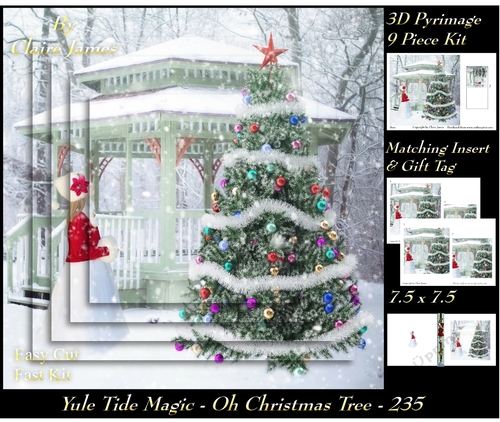 Yule Tide Magic 235 - Oh Christmas Tree - 3D Pyramid/pyrimage + Insert & Gift Tag