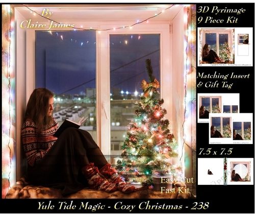 Yule Tide Magic 238 - Cozy Christmas - 3D Pyramid/pyrimage + Insert & Gift Tag