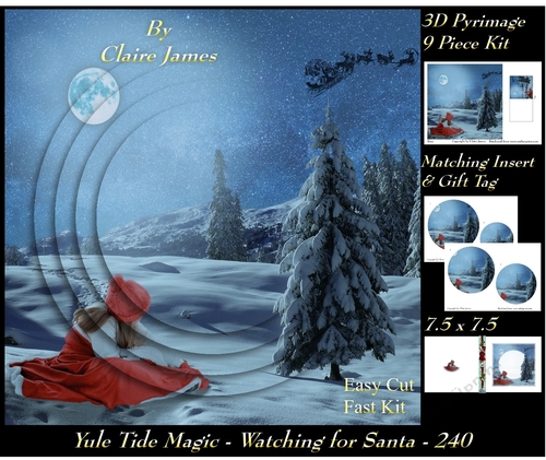 Yule Tide Magic 240 - Waiting for Santa - 3D Pyramid/pyrimage + Insert & Gift Tag