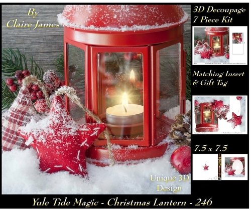 Yule Tide Magic 246 - Christmas Lantern - 3D Decoupage + Insert & Tag