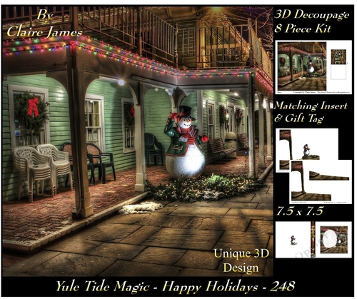 Yule Tide Magic 248 - Happy Holidays - 3D Decoupage + Insert & Tag