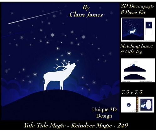 Yule Tide Magic 249 - Reindeer Magic - 3D Decoupage + Insert & Tag