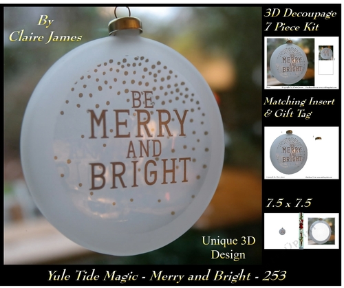 Yule Tide Magic 253 - Merry & Bright - 3D Decoupage + Insert & Tag
