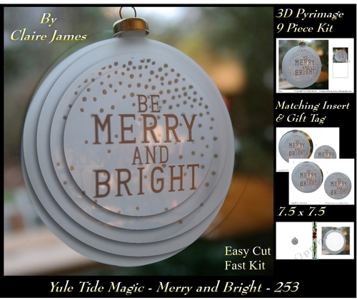 Yule Tide Magic 253 - Merry & Bright - 3D Pyramid/pyrimage + Insert & Gift Tag