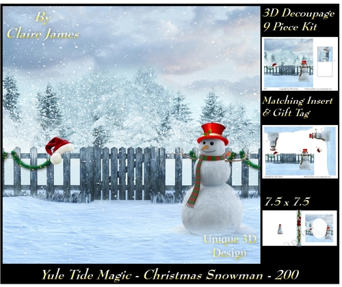 Yule Tide Magic 200 - Chistmas Snowman - 3D Decoupage + Insert & Tag