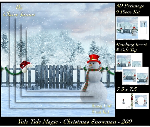 Yule Tide Magic 200 - Chistmas Snowman - 3D Pyramid/pyrimage + Insert & Gift Tag