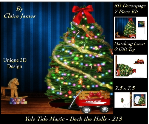 Yule Tide Magic 213 - Deck The Halls - 3D Decoupage + Insert & Tag