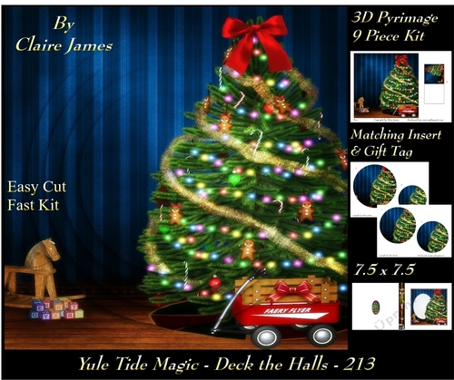 Yule Tide Magic 213 - Deck The Halls - 3D Pyramid/pyrimage + Insert & Gift Tag