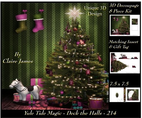 Yule Tide Magic 214 - Deck The Halls - 3D Decoupage + Insert & Tag