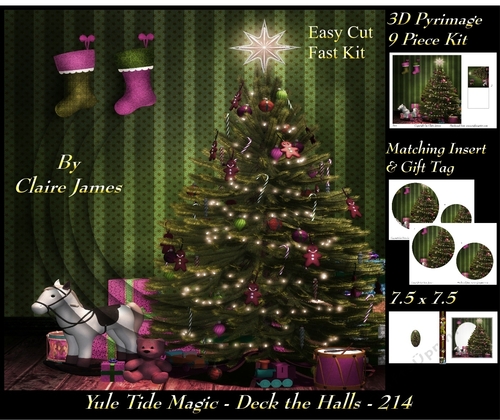 Yule Tide Magic 214 - Deck The Halls - 3D Pyramid/pyrimage + Insert & Gift Tag