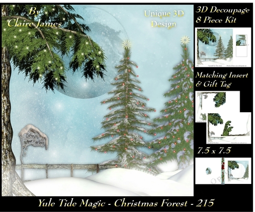 Yule Tide Magic 215 - Christmas Forest - 3D Decoupage + Insert & Tag