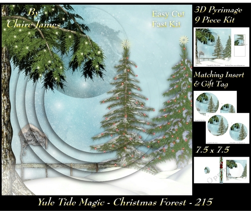 Yule Tide Magic 215 - Christmas Forest - 3D Pyramid/pyrimage + Insert & Gift Tag