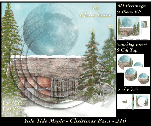 Yule Tide Magic 216 - Christmas Barn - 3D Pyramid/pyrimage + Insert & Gift Tag