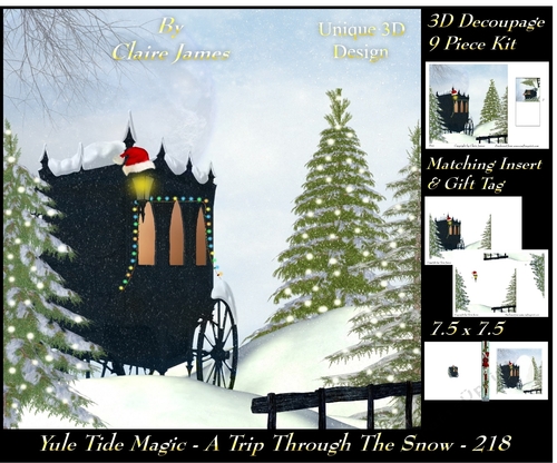 Yule Tide Magic 218 - Riding Though The Snow - 3D Decoupage + Insert & Tag
