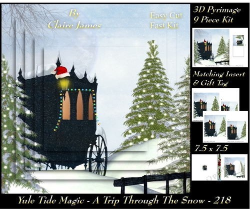 Yule Tide Magic 218 - Riding Though The Snow - 3D Pyramid/pyrimage + Insert & Gift Tag