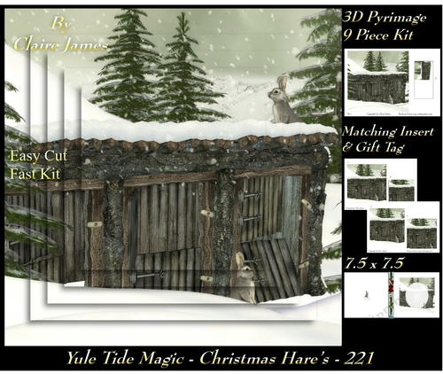 Yule Tide Magic 221 - Christmas Hares - 3D Pyramid/pyrimage + Insert & Gift Tag
