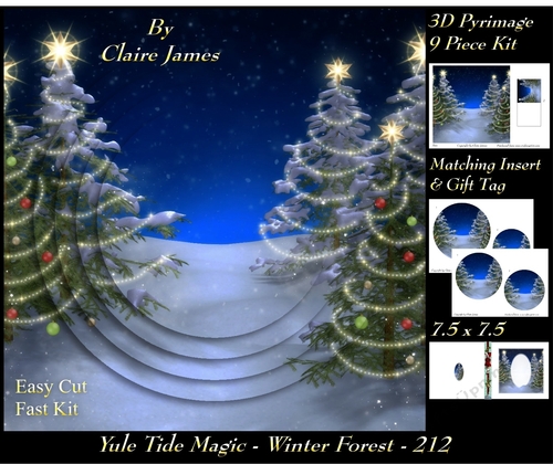 Yule Tide Magic 212 - Winter Forest - 3D Pyramid/pyrimage + Insert & Gift Tag