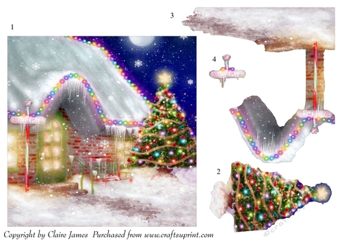One Sheet Wonders - Christmas Cottage - Easy Cut - 3D Decoupage + Insert & Tag