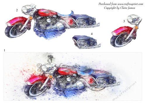 One Sheet Wonders - Water Colour Magic - Harley Bike - Easy Cut - 3D Decoupage