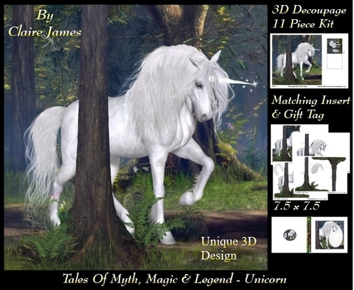 Tales of myth magic - Believe in Unicorns - Majestic Unicorn - 3D Decoupage + Insert & Tag