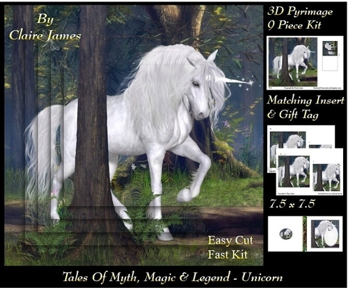 Tales of myth magic - Believe in Unicorns - Majestic Unicorn - 3D Pyramid/pyrimage + Insert & Gift Tag