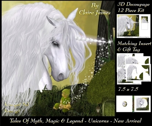 Tales of myth magic - Believe in Unicorns - Unicorn Blessings - 3D Decoupage + Insert & Tag