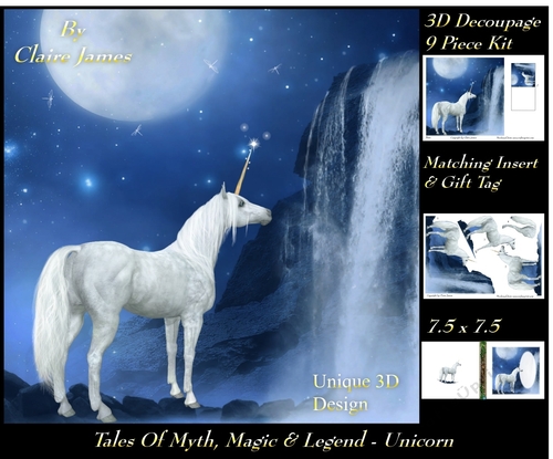 Tales of myth magic - Believe in Unicorns - Midnight Unicorn - 3D Decoupage + Insert & Tag