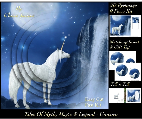 Tales of myth magic - Believe in Unicorns - Midnight Unicorn - 3D Pyramid/pyrimage + Insert & Gift Tag