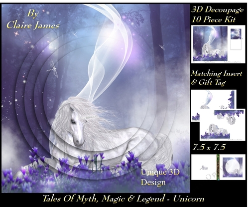 Tales of myth magic - Believe in Unicorns - Dreamy Unicorn - 3D Decoupage + Insert & Tag