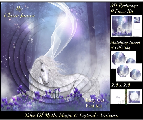 Tales of myth magic - Believe in Unicorns - Dreamy Unicorn - 3D Pyramid/pyrimage + Insert & Gift Tag
