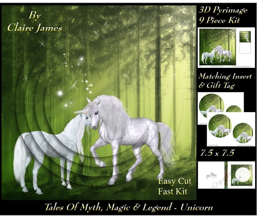 Tales of myth magic - Believe in Unicorns - Unicorn Love - 3D Pyramid/pyrimage + Insert & Gift Tag