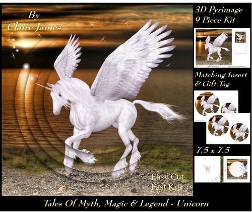 Tales of myth magic - Believe in Unicorns - Pegasus - 3D Pyramid/pyrimage + Insert & Gift Tag