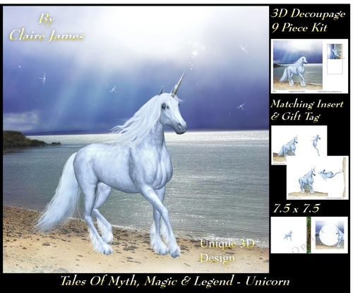Tales of myth magic - Believe in Unicorns - Evening Beach Run - 3D Decoupage + Insert & Tag
