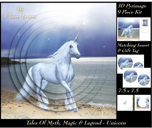 Tales of myth magic - Believe in Unicorns -  Evening Beach Run - 3D Pyramid/pyrimage + Insert & Gift Tag