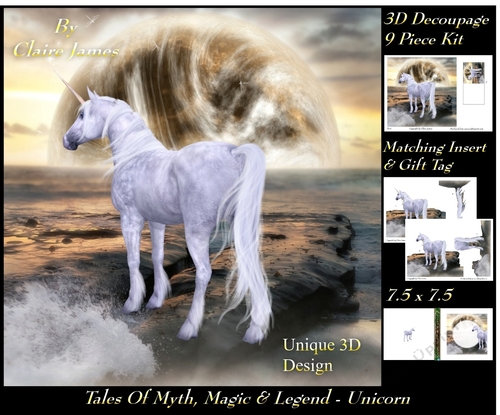 Tales of myth magic - Believe in Unicorns - Paddling - 3D Decoupage + Insert & Tag