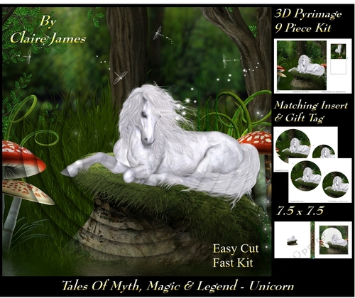 Tales of myth magic - Believe in Unicorns -  Just Chilling - 3D Pyramid/pyrimage + Insert & Gift Tag