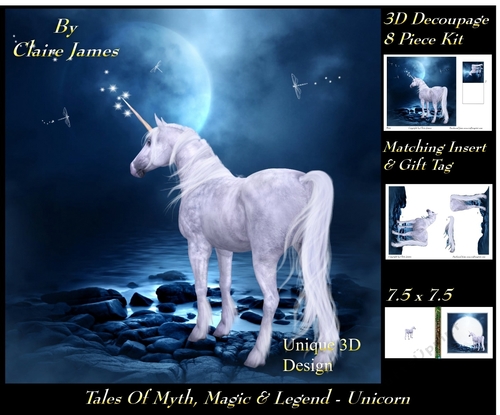 Tales of myth magic - Believe in Unicorns - Moon Gazing - 3D Decoupage + Insert & Tag