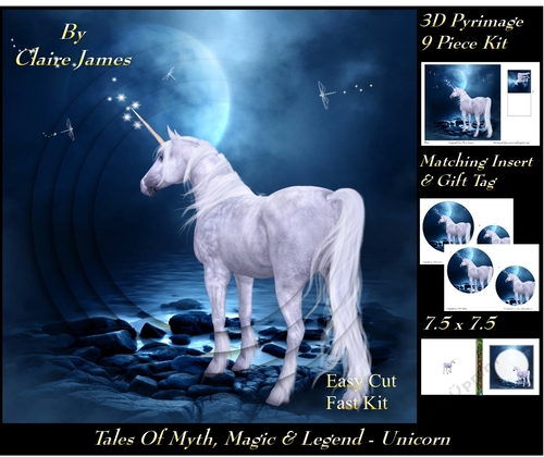 Tales of myth magic - Believe in Unicorns -  Moon Gazing - 3D Pyramid/pyrimage + Insert & Gift Tag
