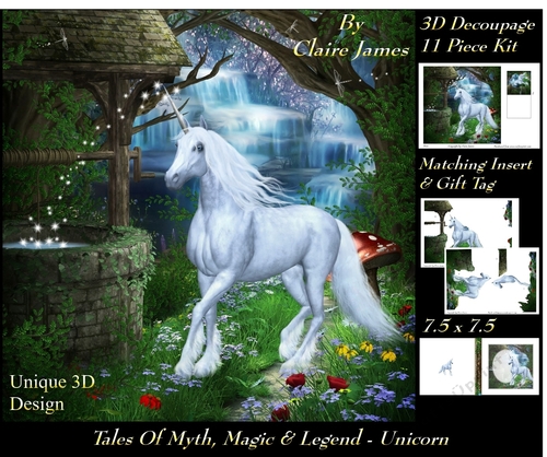 Tales of myth magic - Believe in Unicorns - Recharging the Wishing Well - 3D Decoupage + Insert & Tag