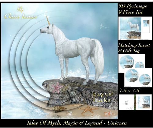 Tales of myth magic - Believe in Unicorns -  Watching Over - 3D Pyramid/pyrimage + Insert & Gift Tag