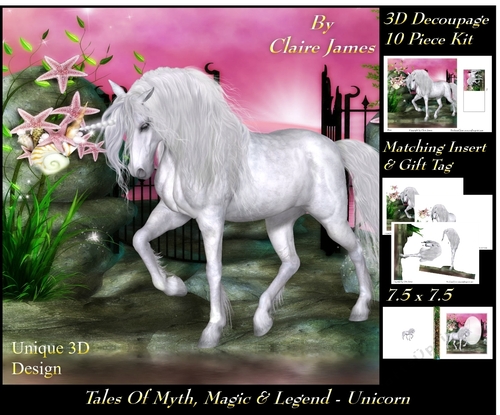 Tales of myth magic - Believe in Unicorns - Sunset Stroll - 3D Decoupage + Insert & Tag
