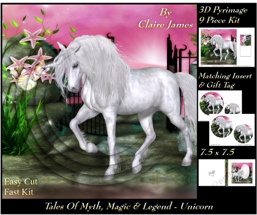Tales of myth magic - Believe in Unicorns -  Sunset Stroll - 3D Pyramid/pyrimage + Insert & Gift Tag