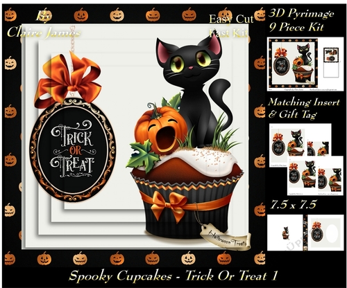 Spooky Cupcakes - Trick or Treat 1 - 3D Pyramid/pyrimage + Insert & Gift Tag