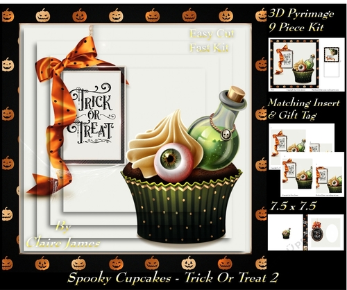 Spooky Cupcakes - Trick or Treat 2 - 3D Pyramid/pyrimage + Insert & Gift Tag
