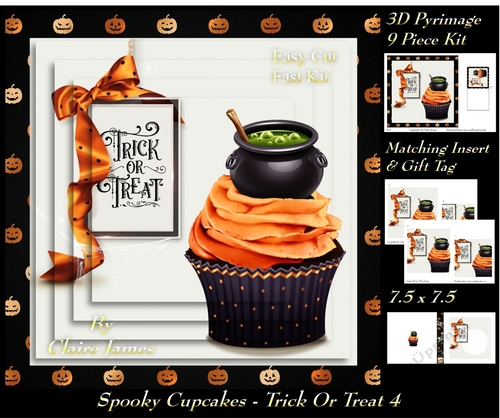 Spooky Cupcakes - Trick or Treat 4 - 3D Pyramid/pyrimage + Insert & Gift Tag